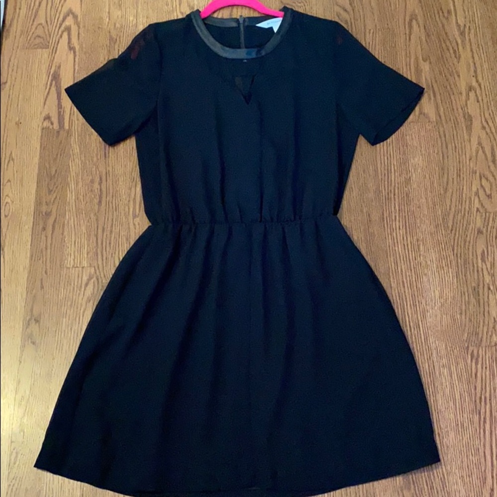 BCBG LBD with sheer back and leather trim detail